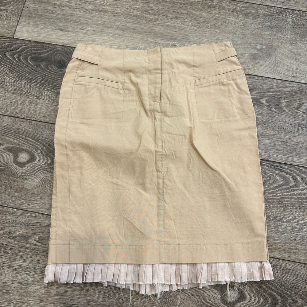 Phillipe Dubuc beige skirt pleats buckle distressed SZ36 4-6 (S) EUC - Picture 1 of 7